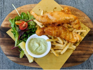 Fish and chips on plate